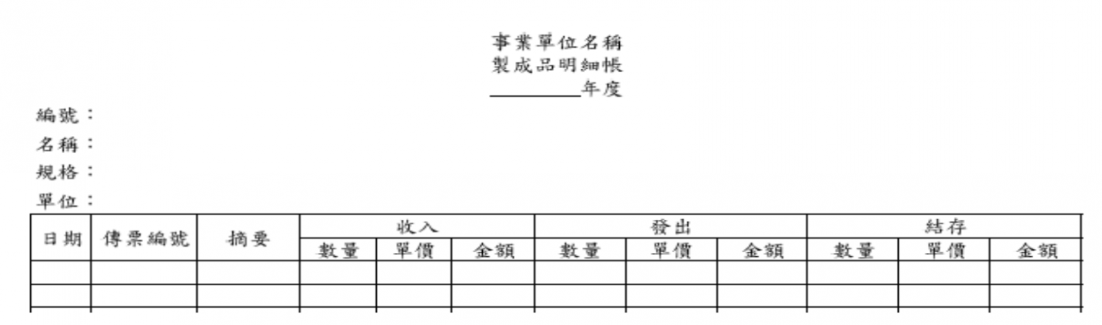 製成品明細表